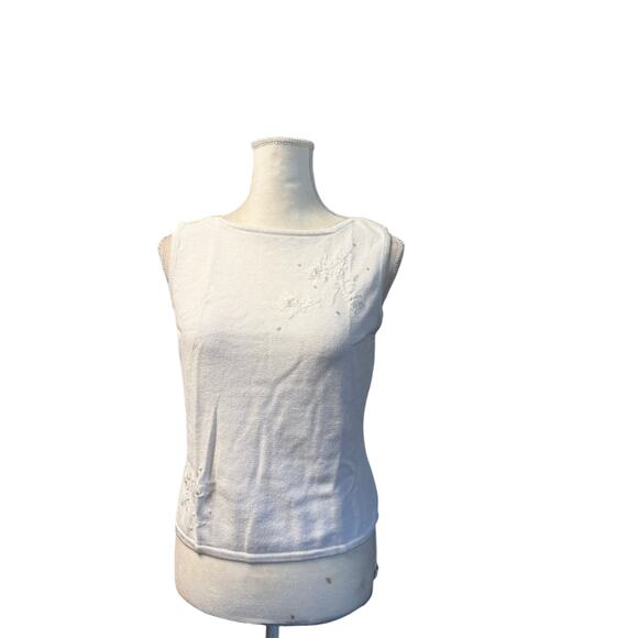 Jason Maxwell boatneck Cream Knit Pearl Embroidered women Blouse sz L - Picture 5 of 10